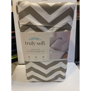 Truly Soft Sheet Set Wrinkle Resistant Size Twin Gray Design